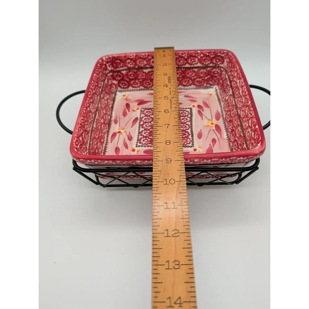 Temp-Tations Old World Cranberry Set of 3 Square Bakers With Wire Serving Racks